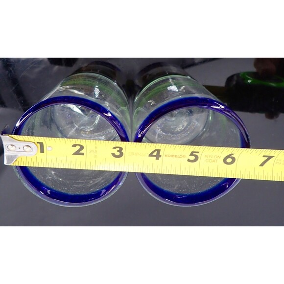 Cobalt Blue Hand Low Ball Drinking Glasses Set of 2 Hand Blown Heavy 4" Tall - Picture 8 of 8